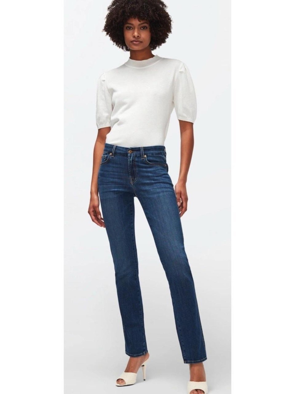 7 For All Mankind Kimmie Straight-Leg Jeans in Dark Blue Wash